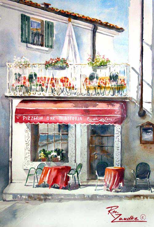 Cafe in Monte Baldo - Watercolor of Italy