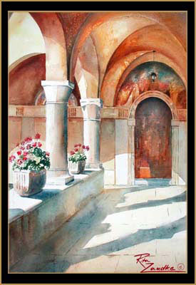 Frassino Monastery by Lake Garda - Watercolor of Peschiera, Italy