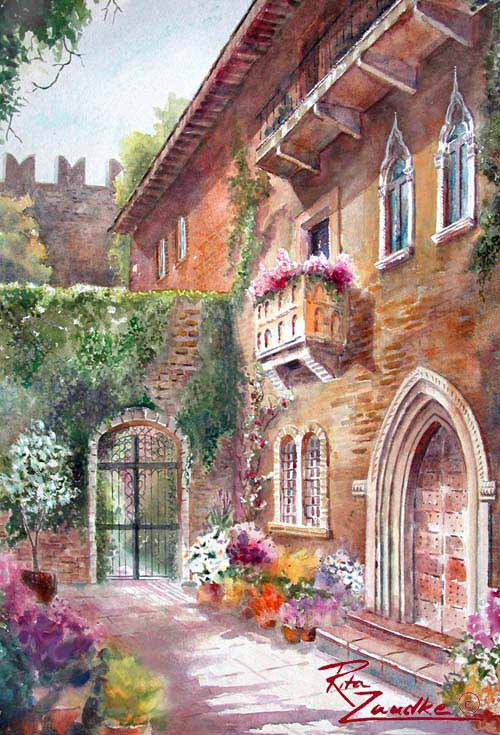 Juliet's Balcony - Watercolor of Verona, Italy