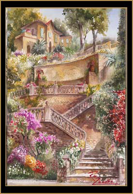 Lago di Bracciamo Stairway - Watercolor of Lago di Bracciamo, Italy
