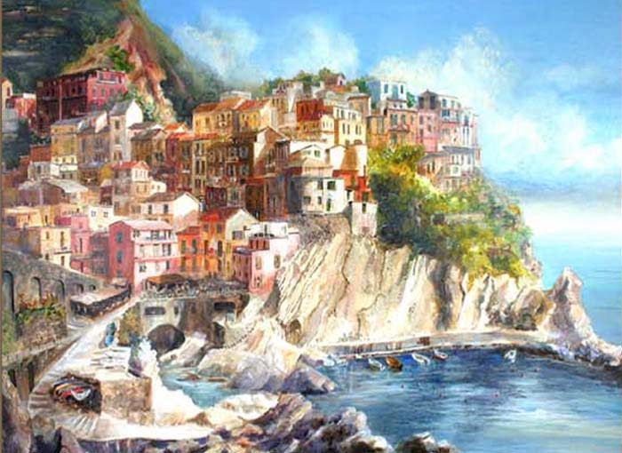 Manarola Coastline - Watercolor of Manarola, Italy