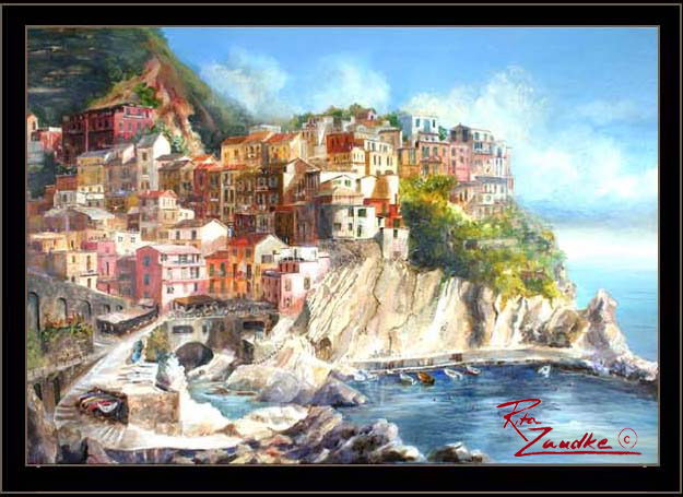 Manarola Coastline - Watercolor of Manarola, Italy