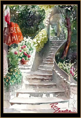 Monterosso Albergo - Watercolor of Monterosso, Italy