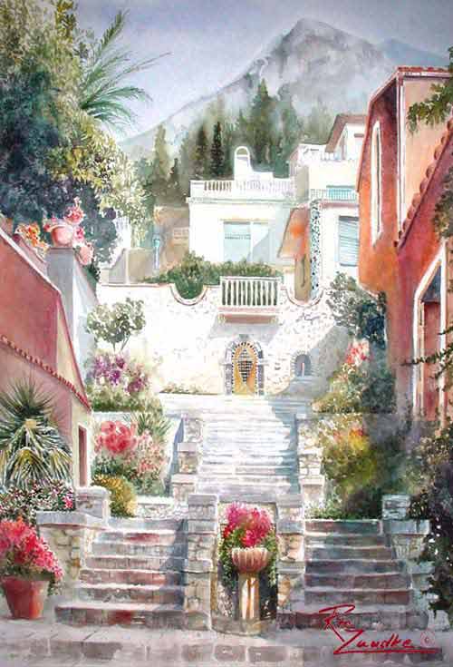 Watercolor of Taormina, Italy - Sicily